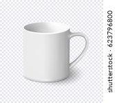 Realistic white coffee mug isolated on transparent background. Vector template for Mock Up. Vector illustration
