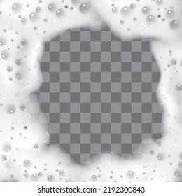 Realistic white cold beer foam with bubbles, flowing down a glass goblet.Stream of soap solution.Background for design oktoberfest flyers, restaurants, bar.