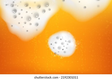 Realistic white cold beer foam with bubbles, flowing down a glass goblet.Stream of soap solution.Background for design oktoberfest flyers, restaurants, bar.
