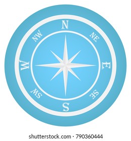 A realistic white compass on a blue background. Flat design, vector illustration, vector.