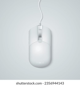 Realistic white computer mouse isolated on a light background.