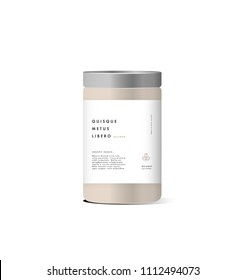 Realistic white cosmetic cream container. Mock up bottle. Gel, powder, balsam, with design label. Containers for bulk mixtures