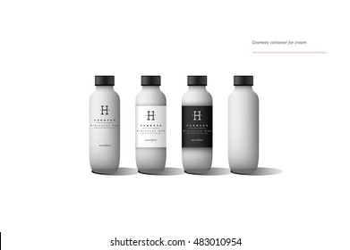 Realistic white cosmetic cream container. Mock up bottle. Gel or balsam. Containers for lotion with different design labels.