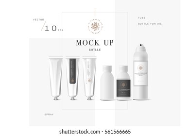 Realistic white cosmetic cream container and tube for cream, ointment, toothpaste, lotion Mock up bottle with design label. Soap pump. Containers for bulk mixtures.