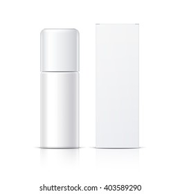 Realistic White Cosmetics bottle can Spray and packaging, Deodorant, Air Freshener. Object, shadow, and reflection on separate layers. Vector illustration