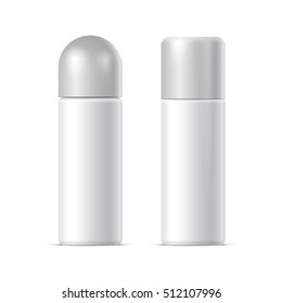 Realistic White Cosmetics bottle can Spray, Deodorant, Air Freshener. With lid. Vector illustration