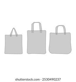 Realistic White Cotton Canvas Tote Bags Mockup – Vector Template of Reusable Eco-Friendly Bags in Different Shapes. Perfect for Branding, Identity, and Custom Shopping Bag Designs