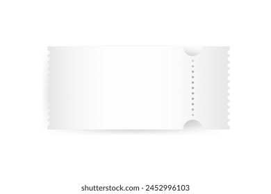 Realistic white coupon, ticket, boarding pass,voucher template mock up  with one stub rip line and shadow.