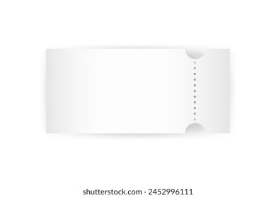 Realistic white coupon, ticket, boarding pass,voucher template mock up  with one stub rip line and shadow.