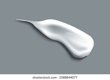 Realistic white cream smear with glossy texture on a gray background. Depicts skincare product, moisturizer, or cosmetic cream application. Vector illustration