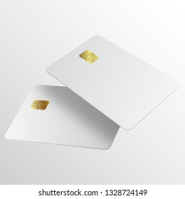 Realistic white credit card. Template white credit card for your design. Credit card realistic mockup. Business and finance concept.