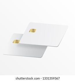 Realistic white credit card. Template white credit card for your design. Credit card realistic mockup. Business and finance concept.