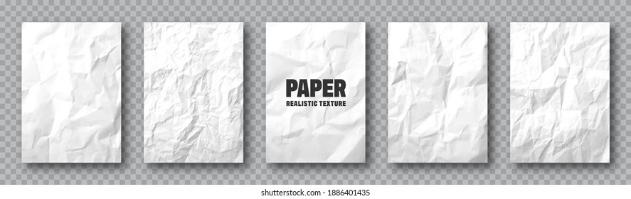 Realistic white crumpled paper texture. Rough grunge old blank. Torn edges. Vector illustration.