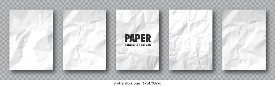 Realistic white crumpled paper texture. Rough grunge old blank. Torn edges. Vector illustration.