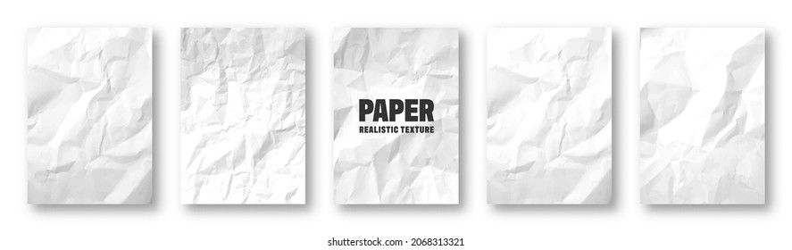 Realistic white crumpled paper texture. Isolated rough grunge old blank. Torn edges. Vector illustration.