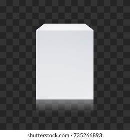 Realistic white cube isolated on transparent background. Vector box mockup illustration