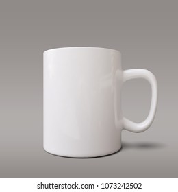 Realistic white cup isolated on grey background. Vector template for Mock Up. Vector illustration