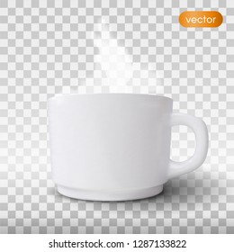 Realistic white cup isolated on grey background. Vector template for Mock Up. Vector illustration - Vector