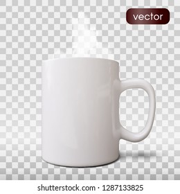 Realistic white cup isolated on grey background. Vector template for Mock Up. Vector illustration - Vector
