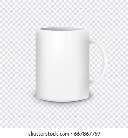 Realistic white cup isolated on transparent background. Vector illustration. Eps 10.