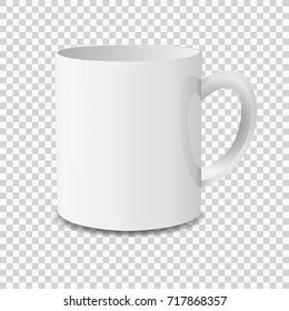 Realistic white cup isolated on transparent background.Vector illustration