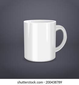 Realistic white cup on gray. Vector illustration