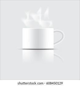 realistic white cup with steam ,vector