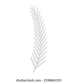 Realistic white curved pine branch with small needles decorative design of winter and frost vector illustration. Expensive minimalist frozen Christmas tree decor bauble for holiday interior mockup