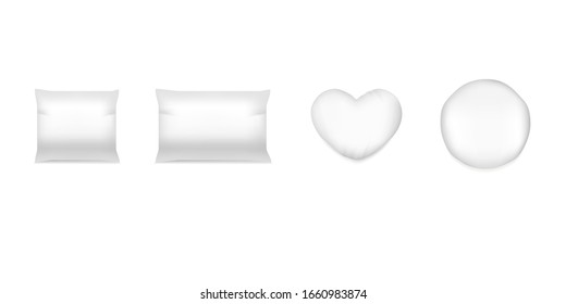 Realistic white cushion. Square comfort bed pillow, soft blank round cushions for sleep and rest.