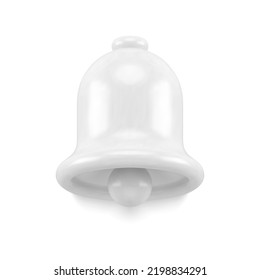 Realistic white cute jingle bell for Christmas decorative design 3d template vector illustration. Cute tender festive winter holiday equipment for attention alert ringing Xmas congratulations toy