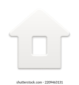 Realistic white cute slim metallic bauble family house 3d template decorative design vector illustration. Premium countryside hut Christmas minimalist toy decor symbol of cosiness front view