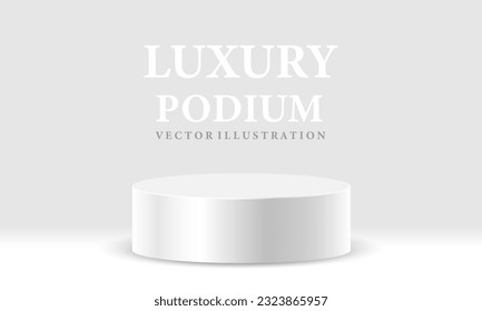 Realistic white cylinder 3D room pedestal podium minimal scene product display presentation stage for showcase vector illustration.