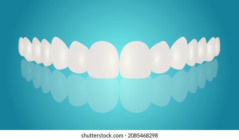 Realistic white denture, human teeth, set closeup isolated. Dentistry and Orthodontics Design. Human teeth for medicine and toothpaste concept. Healthy oral hygiene, jaw prosthesis, veneers.