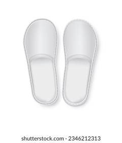Realistic White Detailed Hotel Slippers on White Background. Comfortable Footwear. Vector illustration
