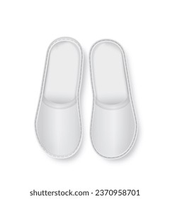 Realistic White Detailed Hotel Slippers on White Background. Comfortable Footwear. Vector illustration