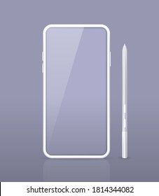 Realistic White Detailed Smartphone Mockup Background on Grey Background . Isolated Vector Elements