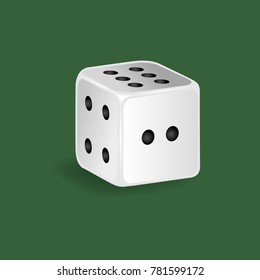 Realistic white dice. Gambling game, casino, dice. Hobbies, professional occupations. Dice casino gambling, with random various numbers: two, four, six. Vector illustration isolated.