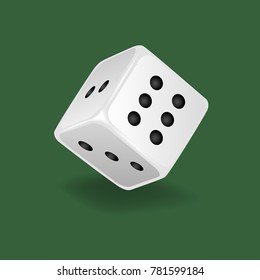 Realistic white dice. Gambling game, casino, dice. Hobbies, professional occupations. Dice casino gambling, with random various numbers: two, three, six. Vector illustration isolated.