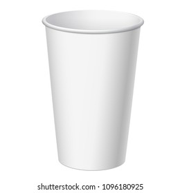 Realistic White Disposable big Paper Cup. For various drinks, lemonade, fresh juice, coffee, tea or ice cream. Mock up for brand template. vector illustration.