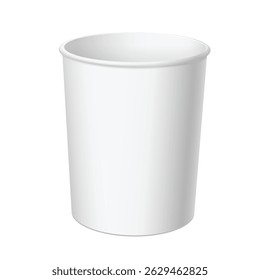 Realistic White Disposable Paper bucket for fast food. Pack for chicken, fries, popcorn..Mock up for brand template. vector illustration.
