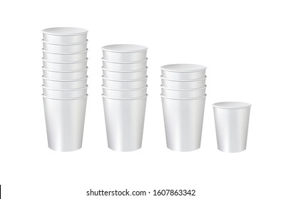 Realistic White Disposable Paper Cup. For various drinks, lemonade, fresh juice, coffee, tea or ice cream. Mock up for brand template. vector illustration.