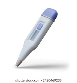 Realistic white electronic thermometer with blue elements