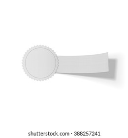 Realistic white Emblem Template on Ribbon. Vector Illustration