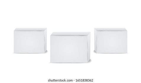 Realistic white empty cardboard package box template. Cardboard boxes with shadows for branding your products.