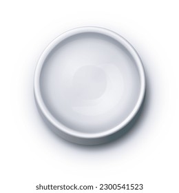 Realistic White Empty Ceramic Bowl Isolated On White. Top View. EPS10 Vector