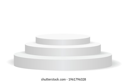 Realistic white empty round podium three step 3D on isolated for stage show exhibition background vector illustration.