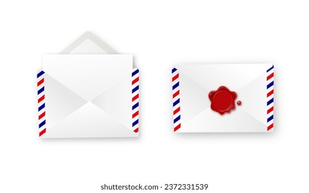 Sobre blanco realista en diferentes posiciones. Mochila de sobre doblado y desplegado aislado en un fondo blanco. Vector