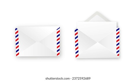 Realistic white envelope in different positions. Folded and unfolded envelope mockup isolated on a white background. Vector