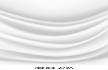 Realistic white fabric wave luxury background texture vector illustration.