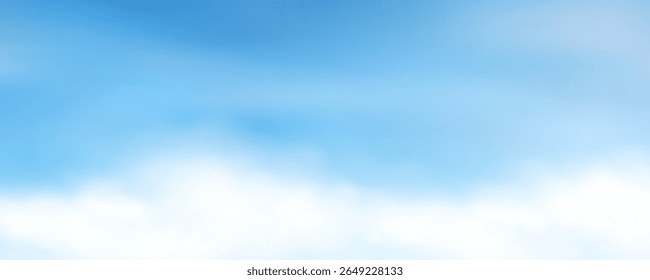 Texturas de nuvens macias brancas realistas sobre fundo azul claro do céu. Céu paisagem para banner de verão, capa, cartaz. Conceito de paisagem em nuvem . Efeito de sobreposição natural. Dia nublado. Ilustração vetorial